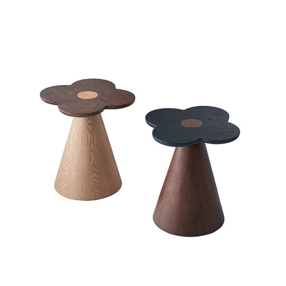 Geometric Cone Pedestal Solid Wood End Table - Art Deco Accent Table For Living Room