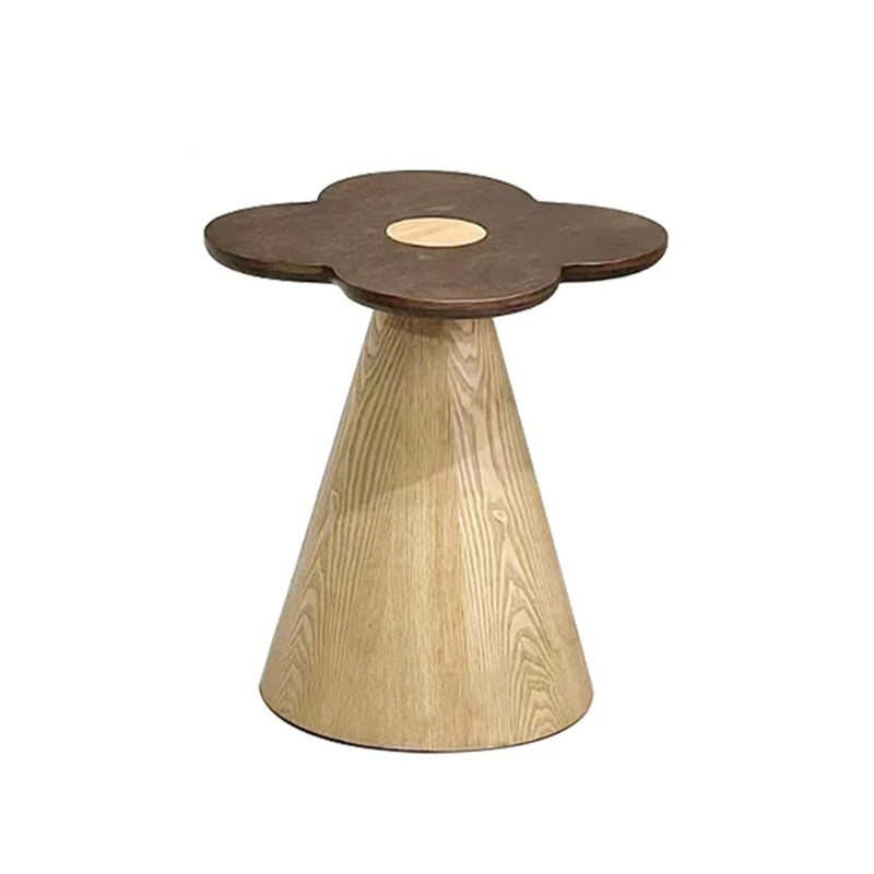 Geometric Cone Pedestal Solid Wood End Table - Art Deco Accent Table For Living Room