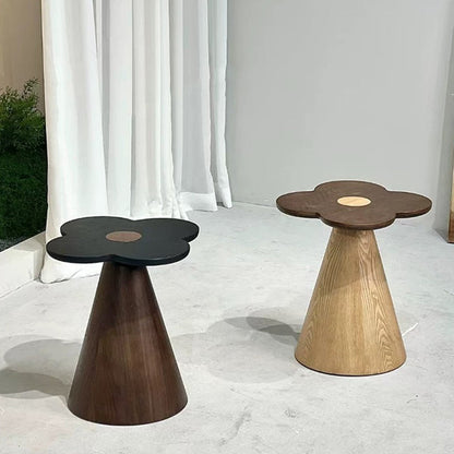 Geometric Cone Pedestal Solid Wood End Table - Art Deco Accent Table For Living Room