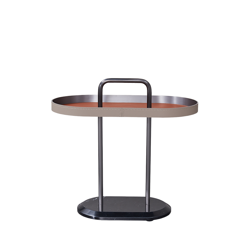 Elegant Oval Saddle Leather Marble End Table - Nordic Sofa Side Table For Living Room