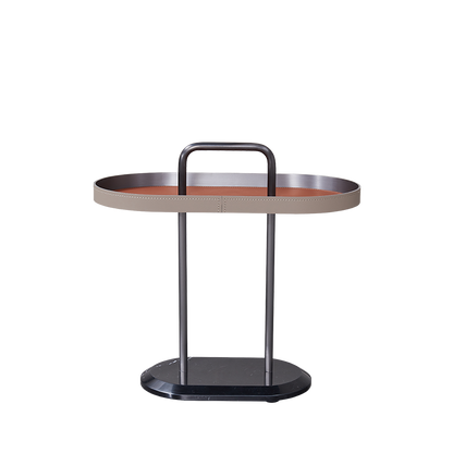 Elegant Oval Saddle Leather Marble End Table - Nordic Sofa Side Table For Living Room