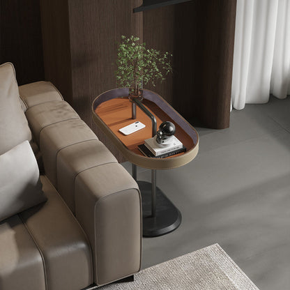 Elegant Oval Saddle Leather Marble End Table - Nordic Sofa Side Table For Living Room