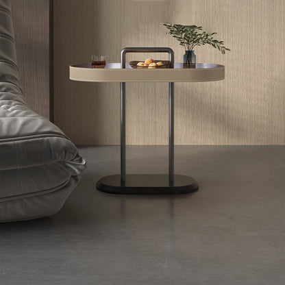 Elegant Oval Saddle Leather Marble End Table - Nordic Sofa Side Table For Living Room