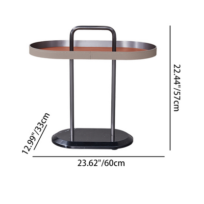 Elegant Oval Saddle Leather Marble End Table - Nordic Sofa Side Table For Living Room