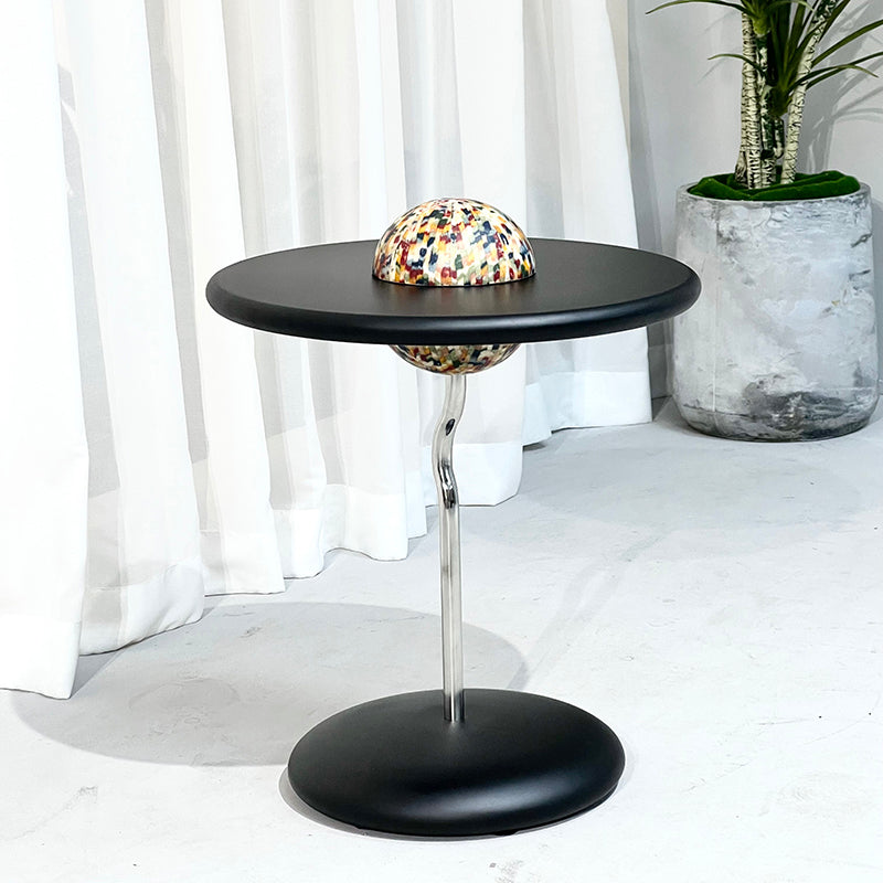 Round Curved MDF Stainless Steel End Table - Minimalist Small Accent Table For Living Room