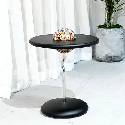 Round Curved MDF Stainless Steel End Table - Minimalist Small Accent Table For Living Room