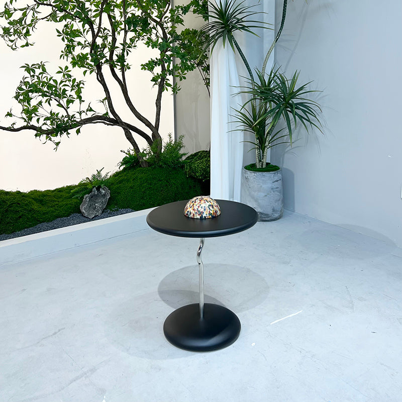 Round Curved MDF Stainless Steel End Table - Minimalist Small Accent Table For Living Room