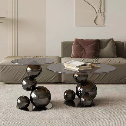 Black Titanium Stainless Steel Sphere Coffee Table - Minimalist Sculptural Round Coffee Table For Living Room
