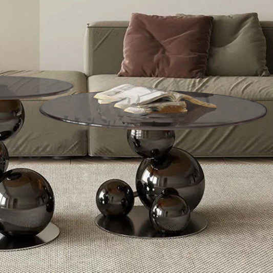 Black Titanium Stainless Steel Sphere Coffee Table - Minimalist Sculptural Round Coffee Table For Living Room