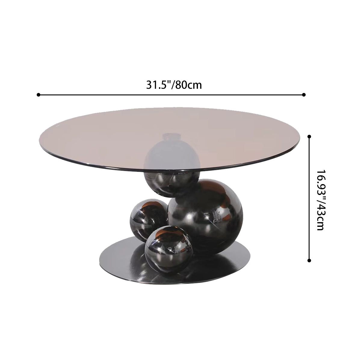 Black Titanium Stainless Steel Sphere Coffee Table - Minimalist Sculptural Round Coffee Table For Living Room