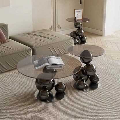 Black Titanium Stainless Steel Sphere Coffee Table - Minimalist Sculptural Round Coffee Table For Living Room