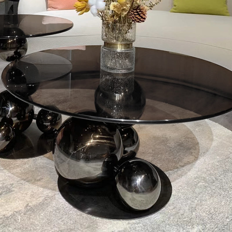 Black Titanium Stainless Steel Sphere Coffee Table - Minimalist Sculptural Round Coffee Table For Living Room