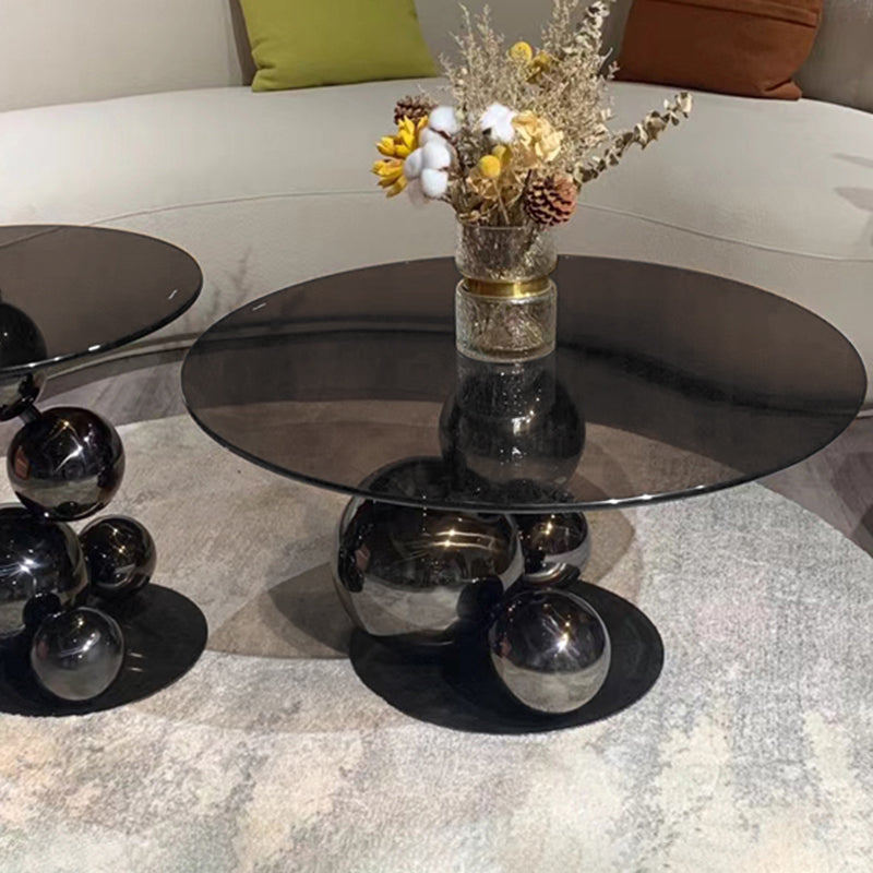 Black Titanium Stainless Steel Sphere Coffee Table - Minimalist Sculptural Round Coffee Table For Living Room