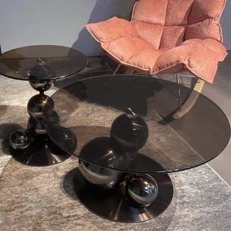 Black Titanium Stainless Steel Sphere Coffee Table - Minimalist Sculptural Round Coffee Table For Living Room