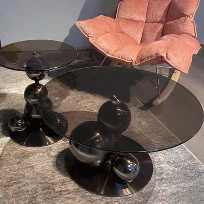 Black Titanium Stainless Steel Sphere Coffee Table - Minimalist Sculptural Round Coffee Table For Living Room