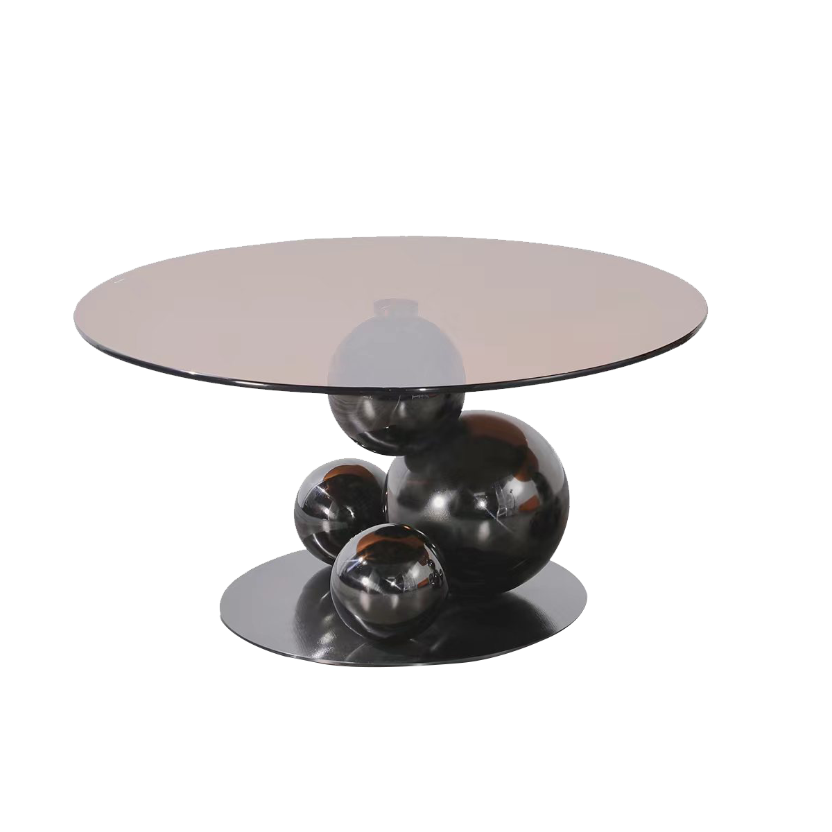 Black Titanium Stainless Steel Sphere Coffee Table - Minimalist Sculptural Round Coffee Table For Living Room