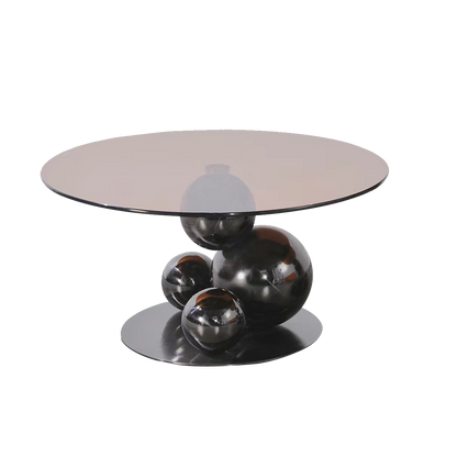 Black Titanium Stainless Steel Sphere Coffee Table - Minimalist Sculptural Round Coffee Table For Living Room