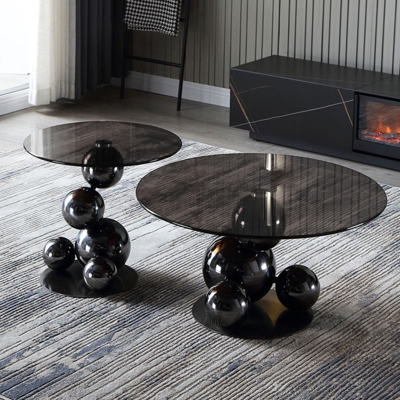 Black Titanium Stainless Steel Sphere Coffee Table - Minimalist Sculptural Round Coffee Table For Living Room