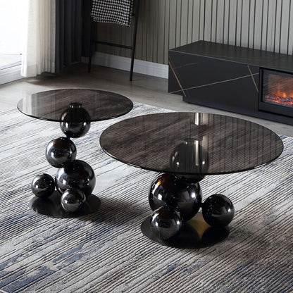 Black Titanium Stainless Steel Sphere Coffee Table - Minimalist Sculptural Round Coffee Table For Living Room