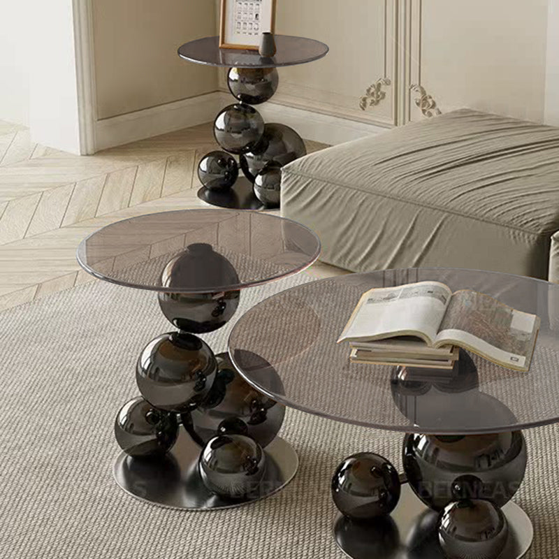 Stainless Steel Black Titanium Sphere Side Table - Creative Geometric Design Round Coffee Table For Living Room