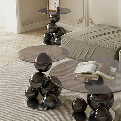 Stainless Steel Black Titanium Sphere Side Table - Creative Geometric Design Round Coffee Table For Living Room