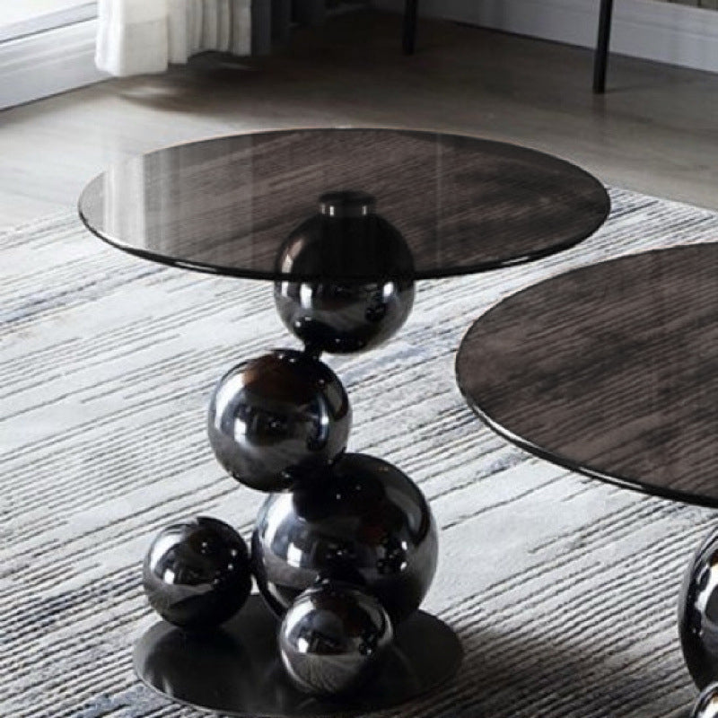 Stainless Steel Black Titanium Sphere Side Table - Creative Geometric Design Round Coffee Table For Living Room