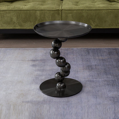 Sturdy Black Titanium Stainless Steel Sculptural Sphere Side Table - Industrial Sculptural Geometric Round Coffee Table For Living Room