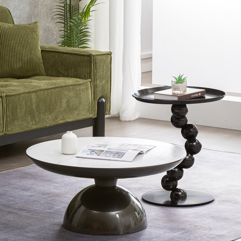 Sturdy Black Titanium Stainless Steel Sculptural Sphere Side Table - Industrial Sculptural Geometric Round Coffee Table For Living Room