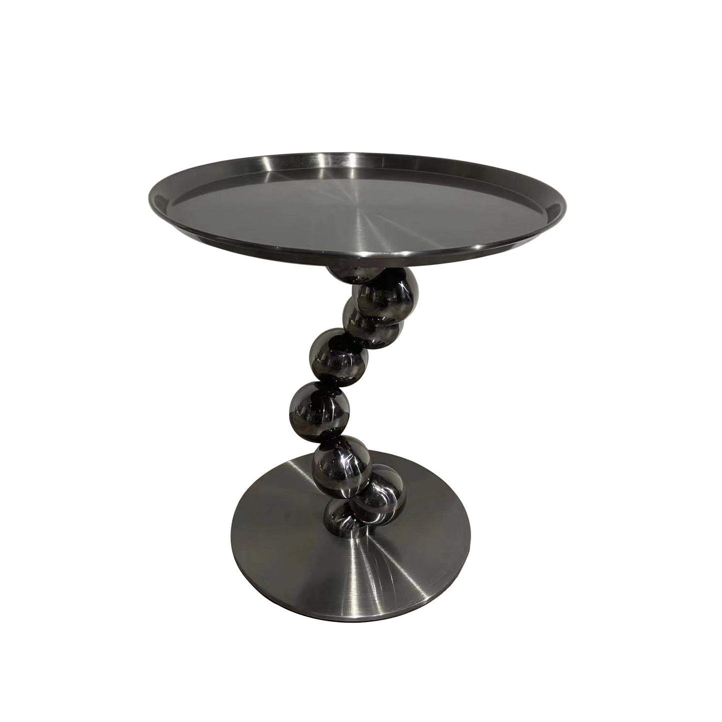 Sturdy Black Titanium Stainless Steel Sculptural Sphere Side Table - Industrial Sculptural Geometric Round Coffee Table For Living Room