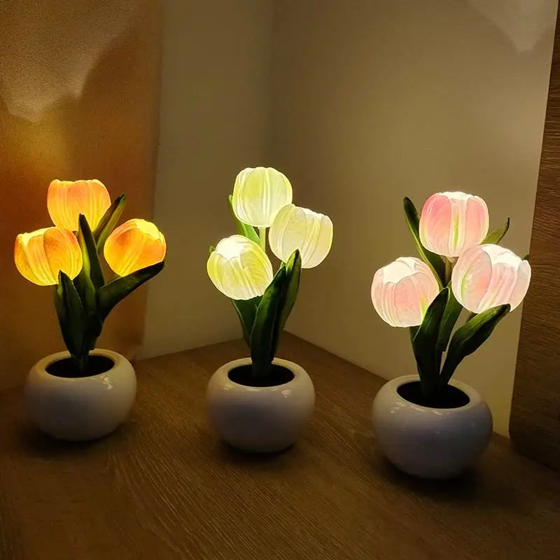 BulbBoss-Tulip Night Light Simulated Flower Bouquet Decorative Ambient LED Table Lamp