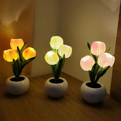 BulbBoss-Tulip Night Light Simulated Flower Bouquet Decorative Ambient LED Table Lamp