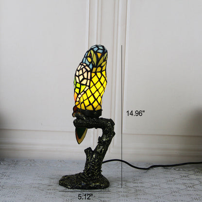 Tiffany American Parrot Stained Glass Resin 1-Light Table Lamp