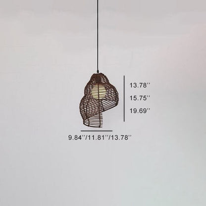 Vintage Rattan Weaving 1-Light Conch Pendant Light