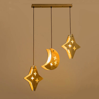 Nordic Wooden 3-Light Moon/Star Chandeliers