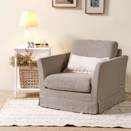 Classic Houndstooth Birch Wood Accent Chair - Scandinavian Lounge Chair for Living Room & Bedroom