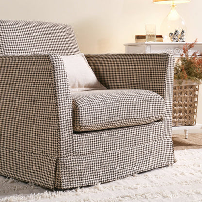 Classic Houndstooth Birch Wood Accent Chair - Scandinavian Lounge Chair for Living Room & Bedroom