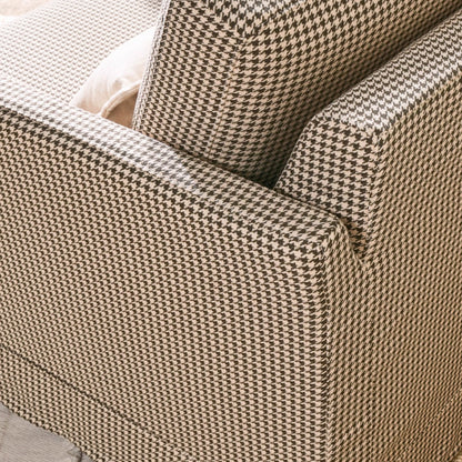 Classic Houndstooth Birch Wood Accent Chair - Scandinavian Lounge Chair for Living Room & Bedroom