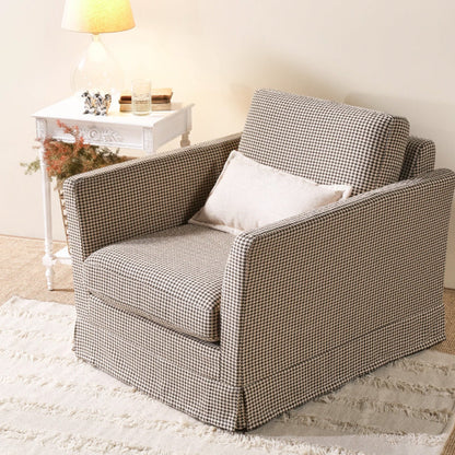 Classic Houndstooth Birch Wood Accent Chair - Scandinavian Lounge Chair for Living Room & Bedroom