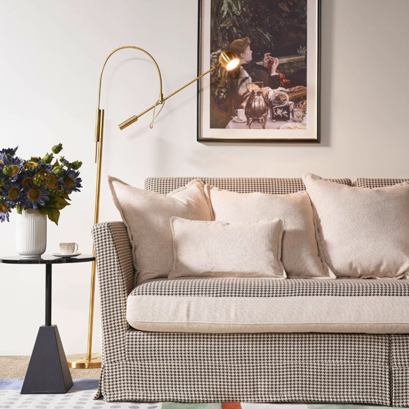 Classic Houndstooth Pattern Birch Wood Sofa – Minimalist Understated Elegant Sofa with 3/4 Seater for Living Room