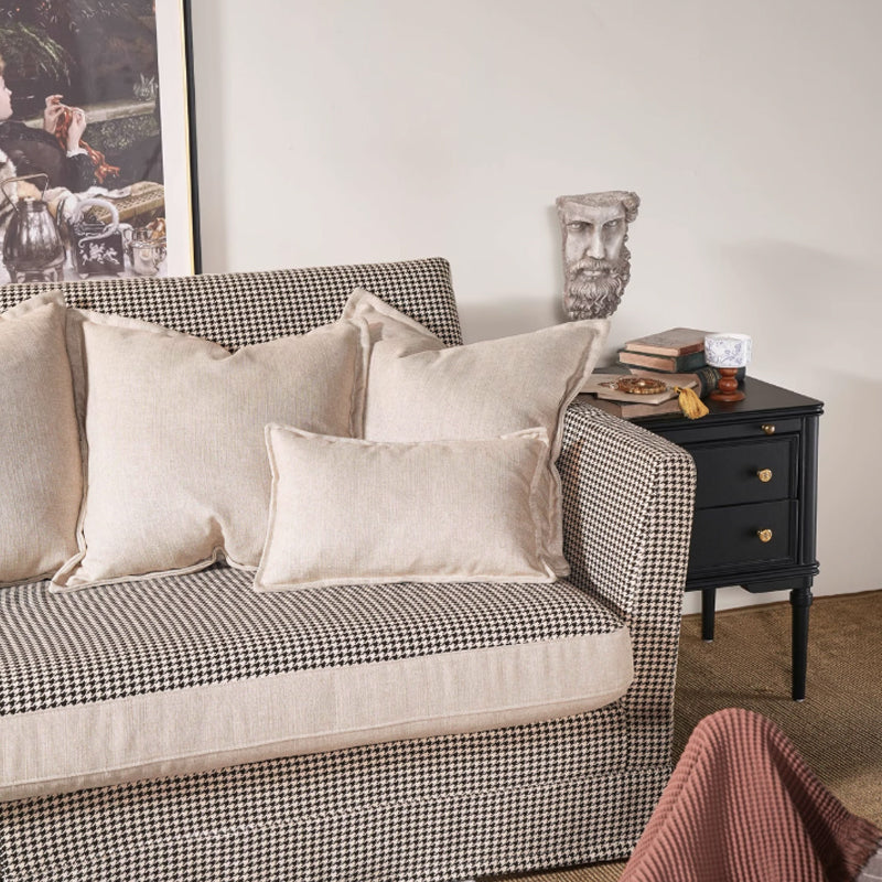 Classic Houndstooth Pattern Birch Wood Sofa – Minimalist Understated Elegant Sofa with 3/4 Seater for Living Room