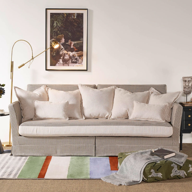 Classic Houndstooth Pattern Birch Wood Sofa – Minimalist Understated Elegant Sofa with 3/4 Seater for Living Room