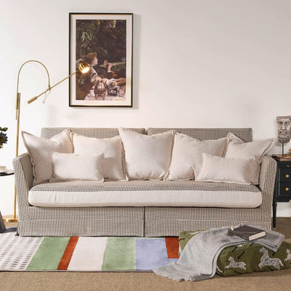 Classic Houndstooth Pattern Birch Wood Sofa – Minimalist Understated Elegant Sofa with 3/4 Seater for Living Room