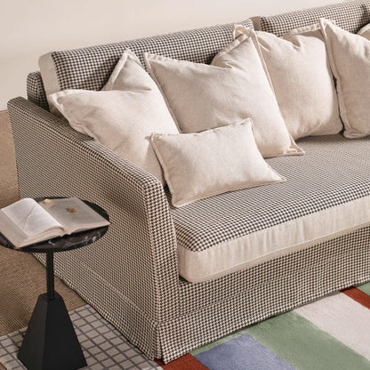 Classic Houndstooth Pattern Birch Wood Sofa – Minimalist Understated Elegant Sofa with 3/4 Seater for Living Room