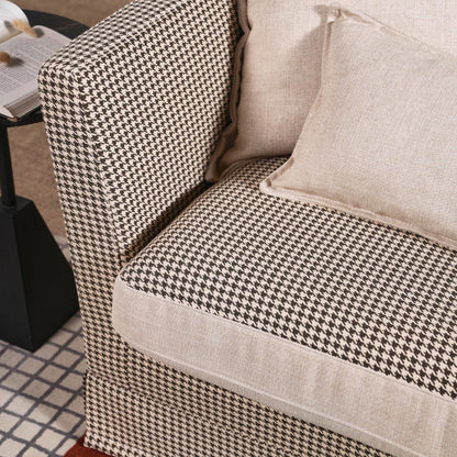 Classic Houndstooth Pattern Birch Wood Sofa – Minimalist Understated Elegant Sofa with 3/4 Seater for Living Room