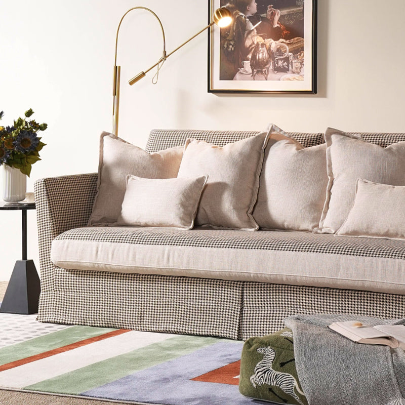 Classic Houndstooth Pattern Birch Wood Sofa – Minimalist Understated Elegant Sofa with 3/4 Seater for Living Room