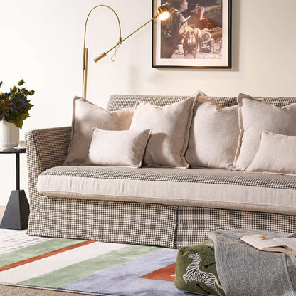 Classic Houndstooth Pattern Birch Wood Sofa – Minimalist Understated Elegant Sofa with 3/4 Seater for Living Room