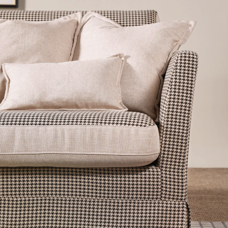 Classic Houndstooth Pattern Birch Wood Sofa – Minimalist Understated Elegant Sofa with 3/4 Seater for Living Room
