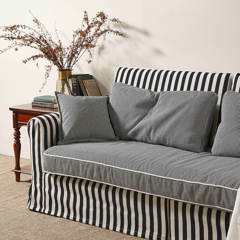 Bold Striped Pattern Polyester Upholstery Birch Wood Sofa - Vintage Soft-Touch Sofa With 3/4 Seater for Living Room