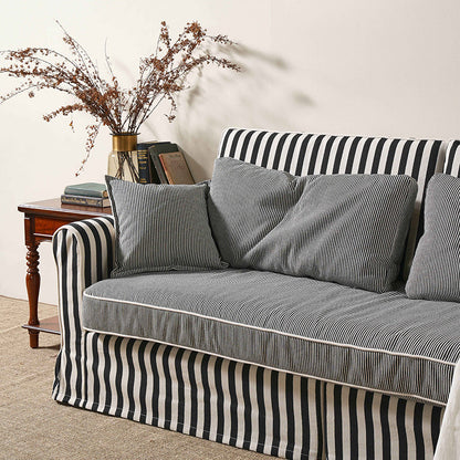 Bold Striped Pattern Polyester Upholstery Birch Wood Sofa - Vintage Soft-Touch Sofa With 3/4 Seater for Living Room