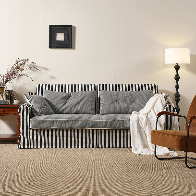 Bold Striped Pattern Polyester Upholstery Birch Wood Sofa - Vintage Soft-Touch Sofa With 3/4 Seater for Living Room